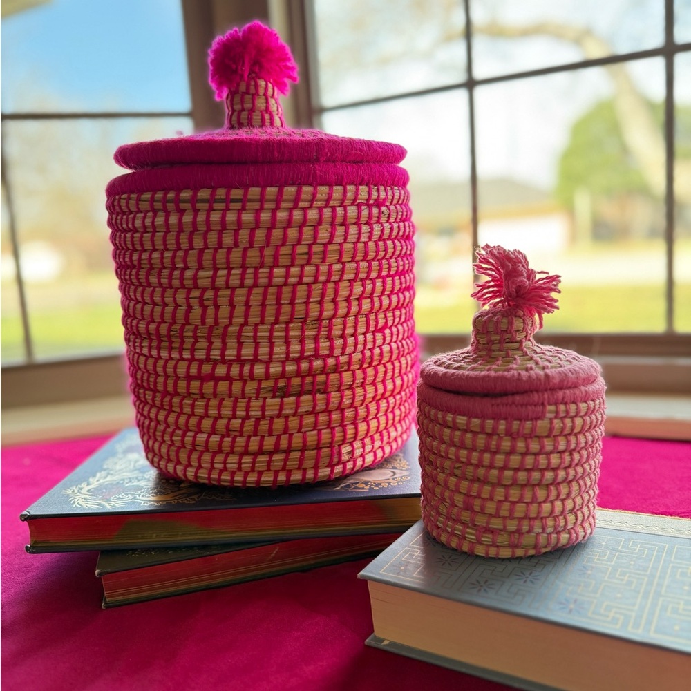 baba souk moroccan Vibrant Pink Woven Baskets